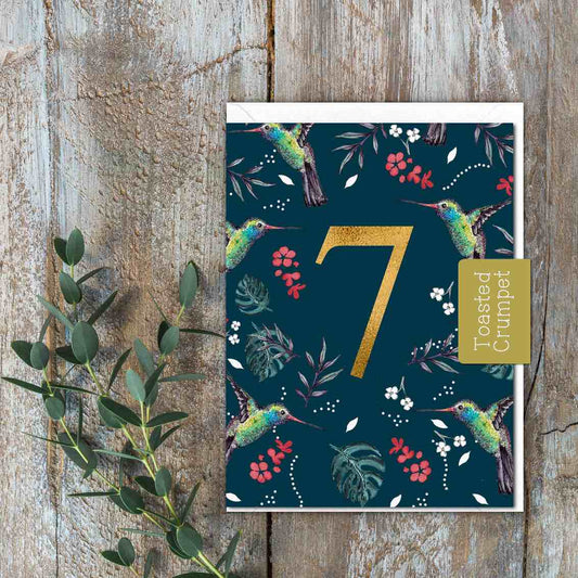 "Seven" Birthday Milestone (Hummingbird) Card (Cello-Free)