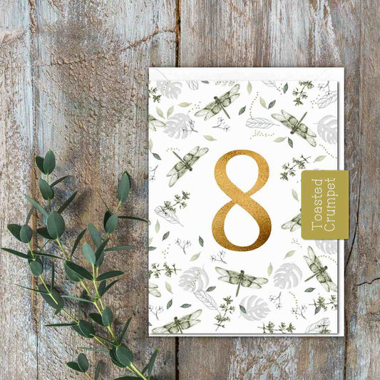 "Eight" Birthday Milestone (Dragonflies) Card (Cello-Free)