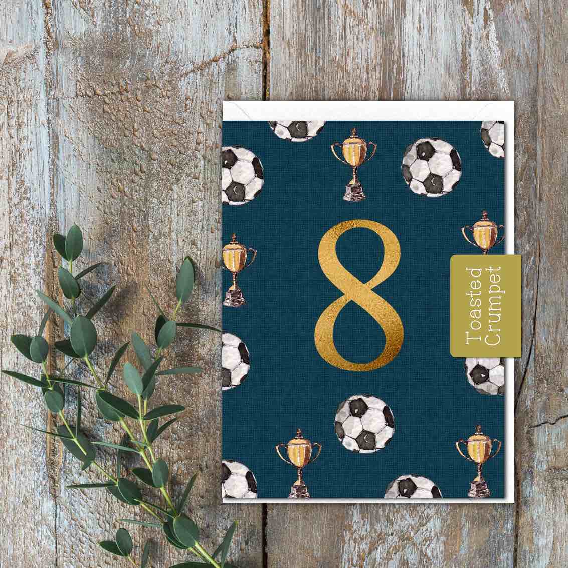 "Eight" Birthday Milestone (Football) Card (Cello-Free)