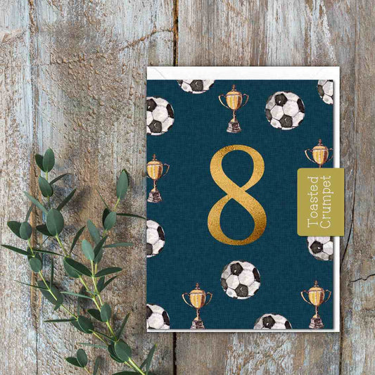 "Eight" Birthday Milestone (Football) Card (Cello-Free)