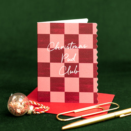 NEW! Christmas Pud Club (Checkerboard) Card (Cello-Free) (available for dispatch from August 2026)