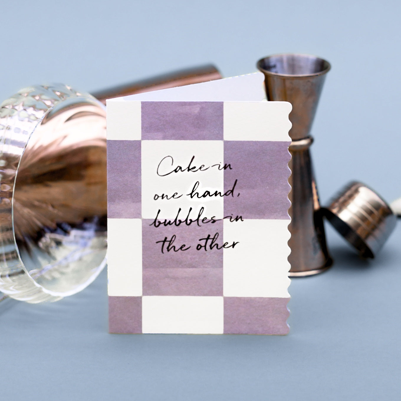 NEW! Cake in One Hand (Lavender Checkerboard) Card (Cello-Free)