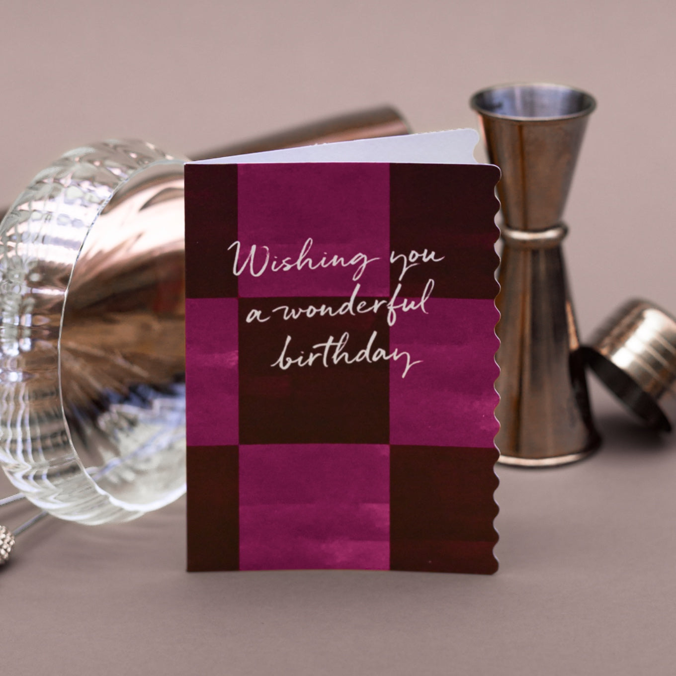 NEW! Wishing you a wonderful Birthday (Pink Checkerboard) Card (Cello-Free)