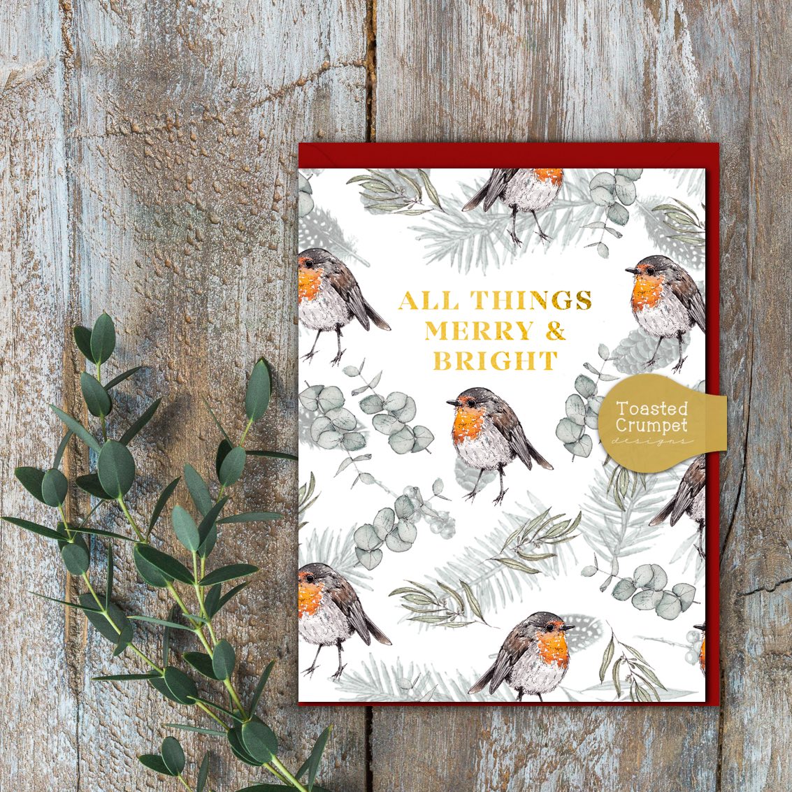 All Things Merry & Bright (Robins Pure) Card (Cello-Free)