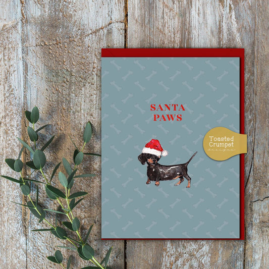 Santa Paws (Dachshund Blue) Card (Cello-Free)