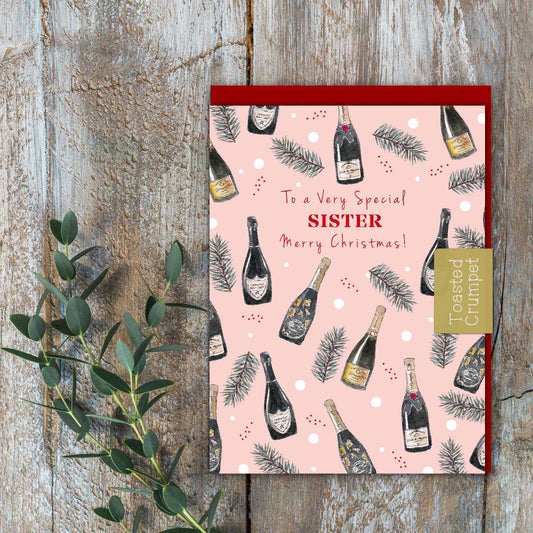 To a Very Special Sister (Bottles on Baby Pink) Card (Cello-Free)