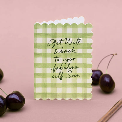 NEW! Get Well & Back to your Wonderful Self (Olive Gingham) Card (Cello-Free)