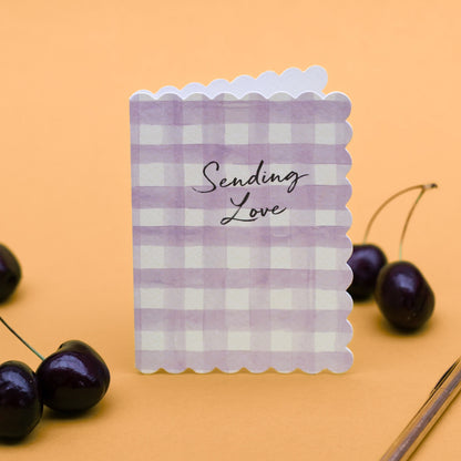 NEW! Sending Love (Lavender Gingham) Card (Cello-Free)