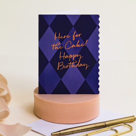 NEW! Here for the Cake (Harlequin) Card (Cello-Free)