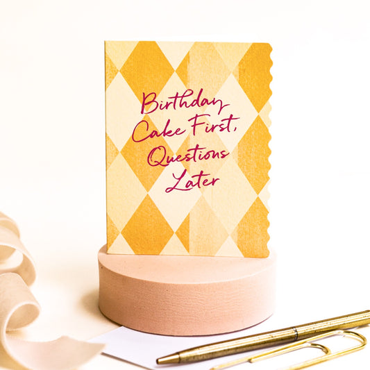 NEW! Birthday Cake First (Harlequin) Card (Cello-Free)