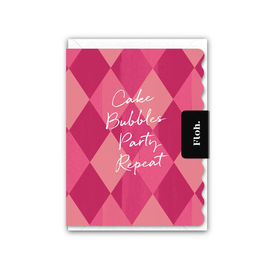 NEW! Cake, Bubbles, Party (Harlequin) Card (Cello-Free) (available for dispatch from July 2026)