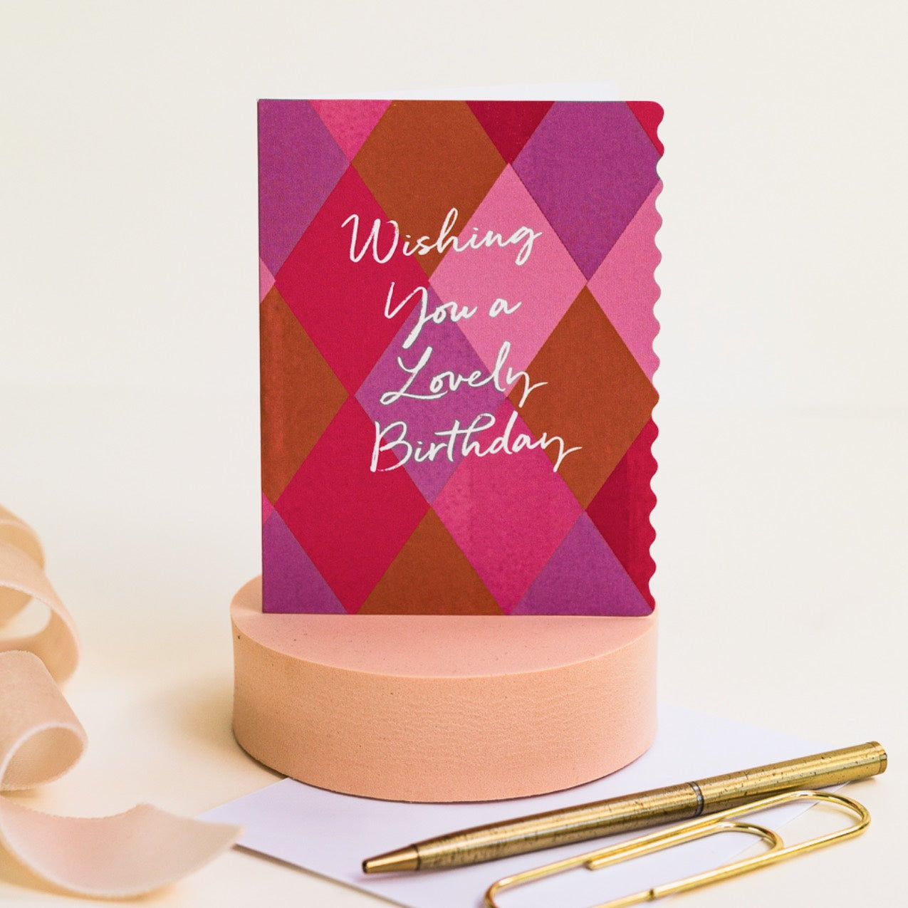 NEW! Wishing you a Lovely Birthday (Harlequin) Card (Cello-Free)