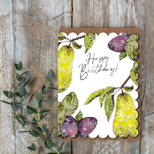 NEW! Happy Birthday (Pear & Plums Pure) Card (Cello-Free) (available for dispatch from Jan 2026)
