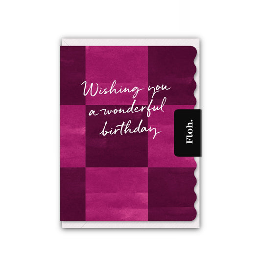 NEW! Wishing you a wonderful Birthday (Pink Checkerboard) Card (Cello-Free) (available for dispatch from Jan 2026)