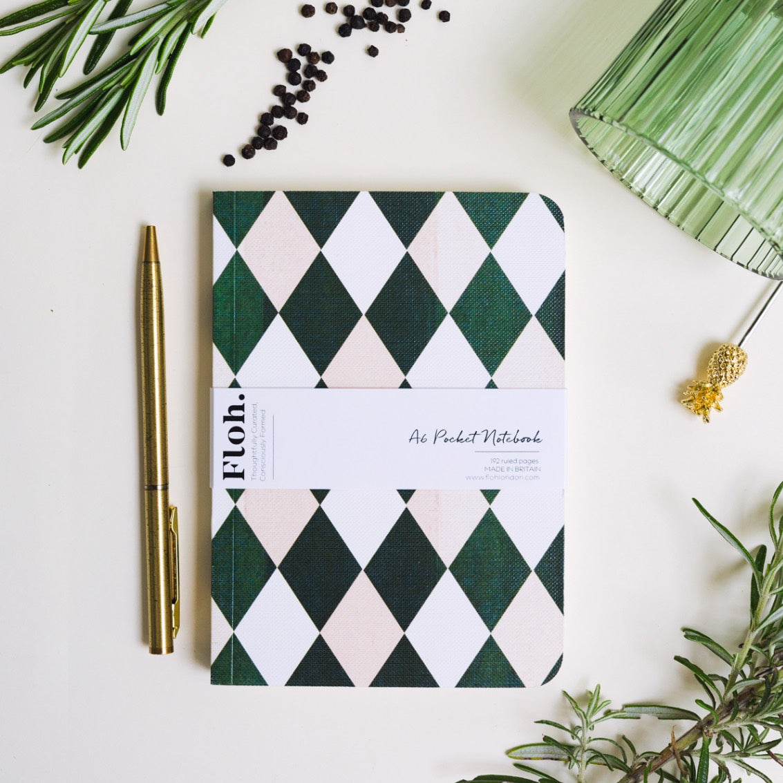 NEW! Emerald Green (Harlequin) A6 Lined Pocket Notebook