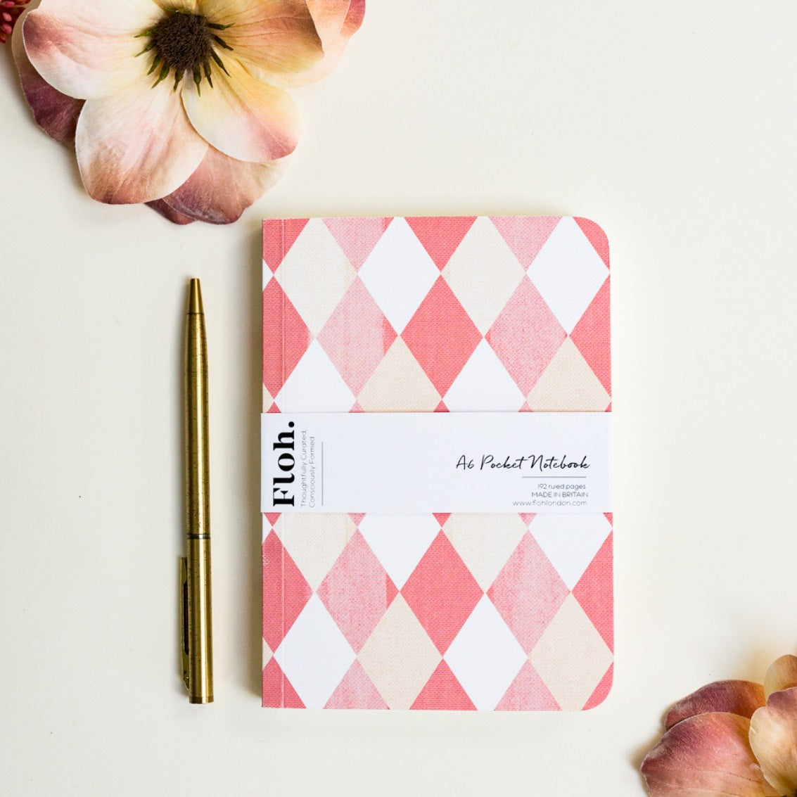 NEW! Ballet Pink & Rose (Harlequin) A6 Lined Pocket Notebook