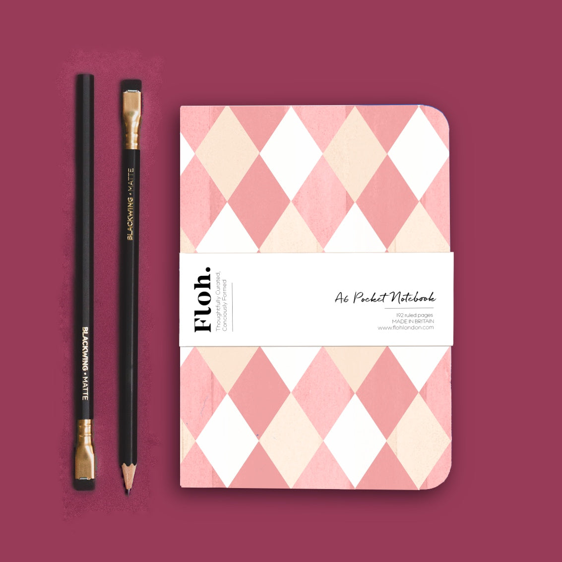 NEW! Ballet Pink & Rose (Harlequin) A6 Lined Pocket Notebook (available for dispatch from July 2026)