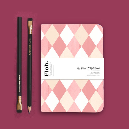 NEW! Ballet Pink & Rose (Harlequin) A6 Lined Pocket Notebook (available for dispatch from July 2026)
