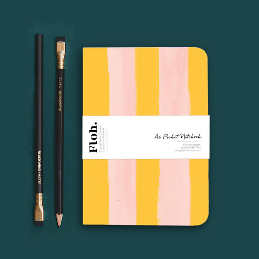 NEW! Mango & Peach (Stripes) A6 Pocket Lined Notebook
