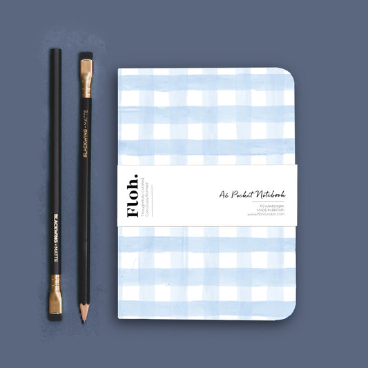 NEW! Sky Blue (Gingham) A6 Pocket Lined Notebook