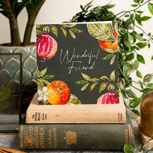 NEW! Wonderful Friend (Orange & Pomegranate Noir) Card (Cello-Free)