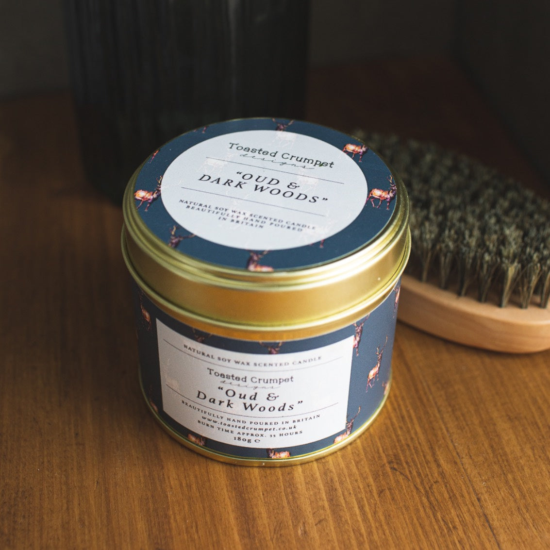 Dark Woods & Oud Candle in a Matt Gold Tin