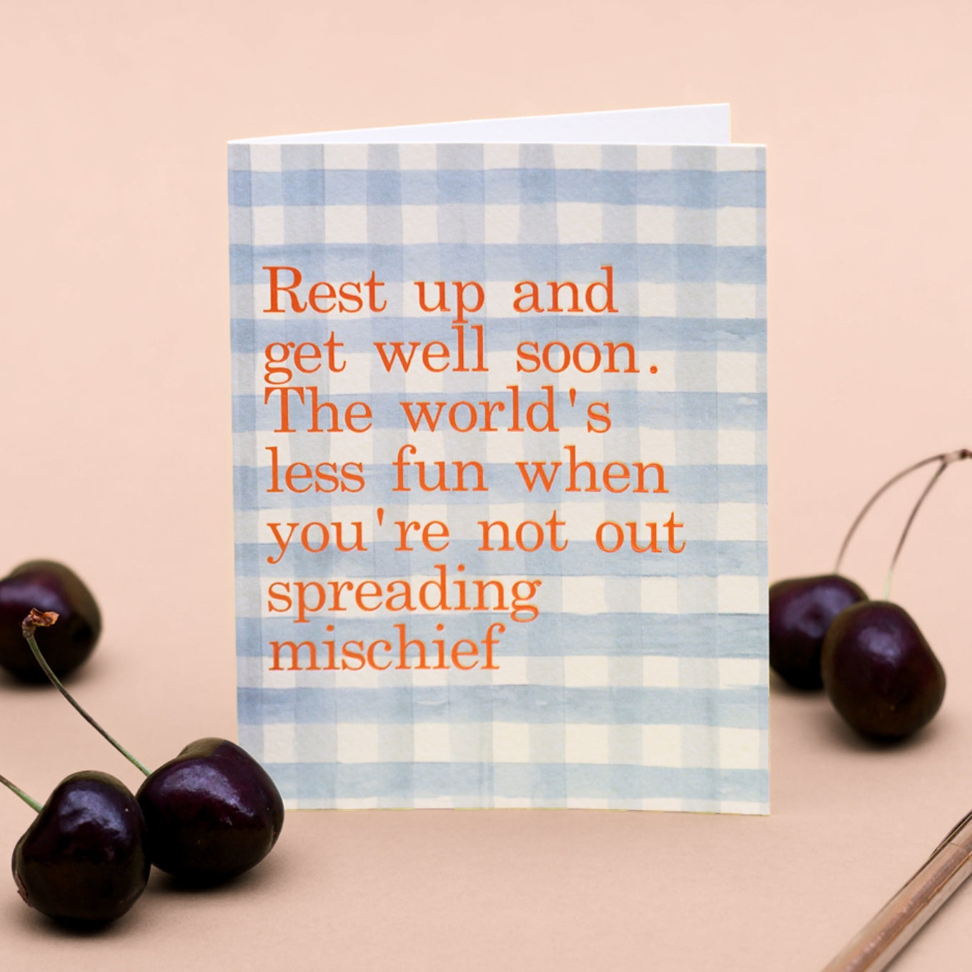 NEW! Rest up & Get Well Soon (Sky Blue Gingham) Card (Cello-Free)