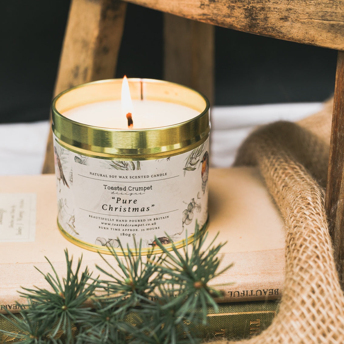 Pure Christmas Candle in a Matt Gold Tin