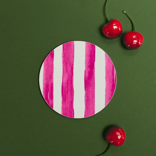 NEW! Raspberry (Stripes) Round Coaster
