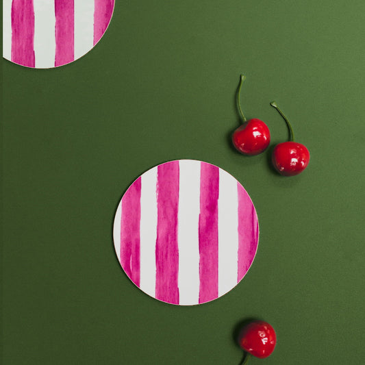 NEW! Raspberry (Stripes) Round Coaster