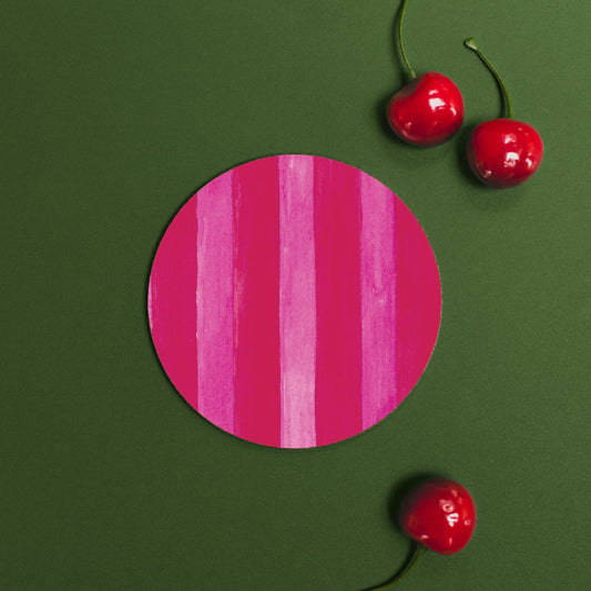 NEW! Raspberry & Cherry (Stripes) Round Coaster