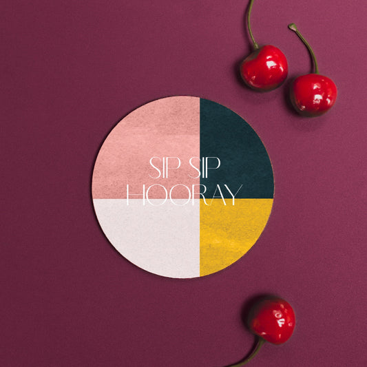 NEW! Sip Sip Hooray (Colour Block) Round Coaster