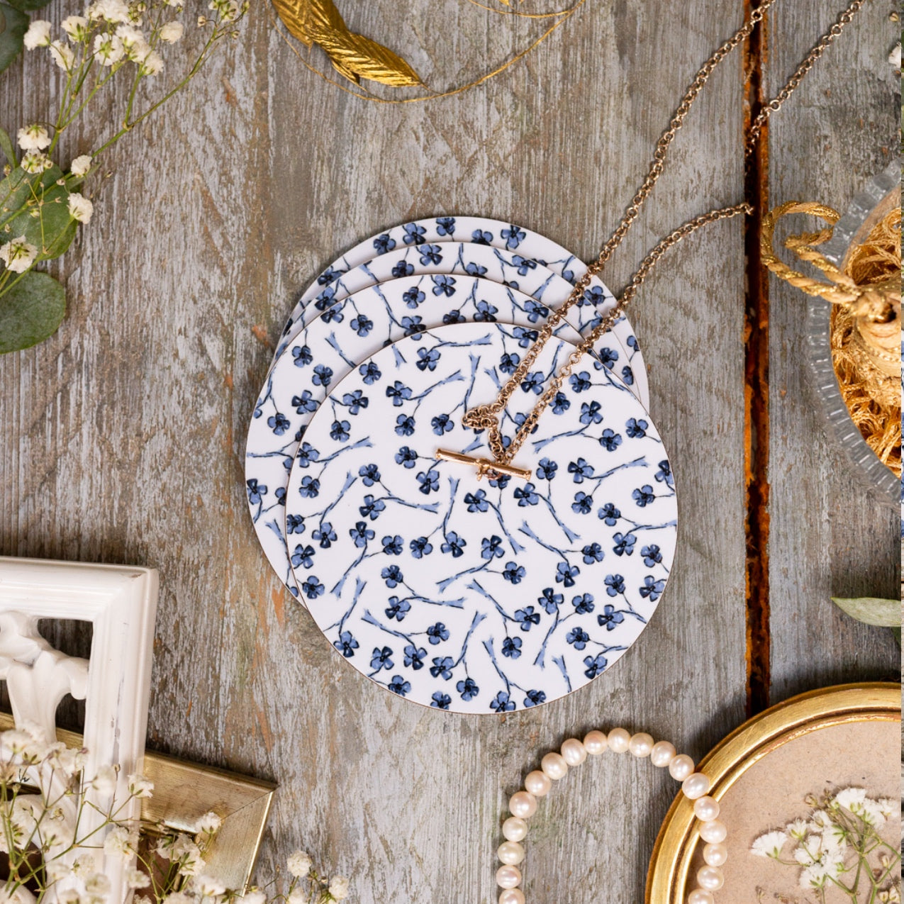 NEW! Chateau (Forget Me Nots) Round Coaster