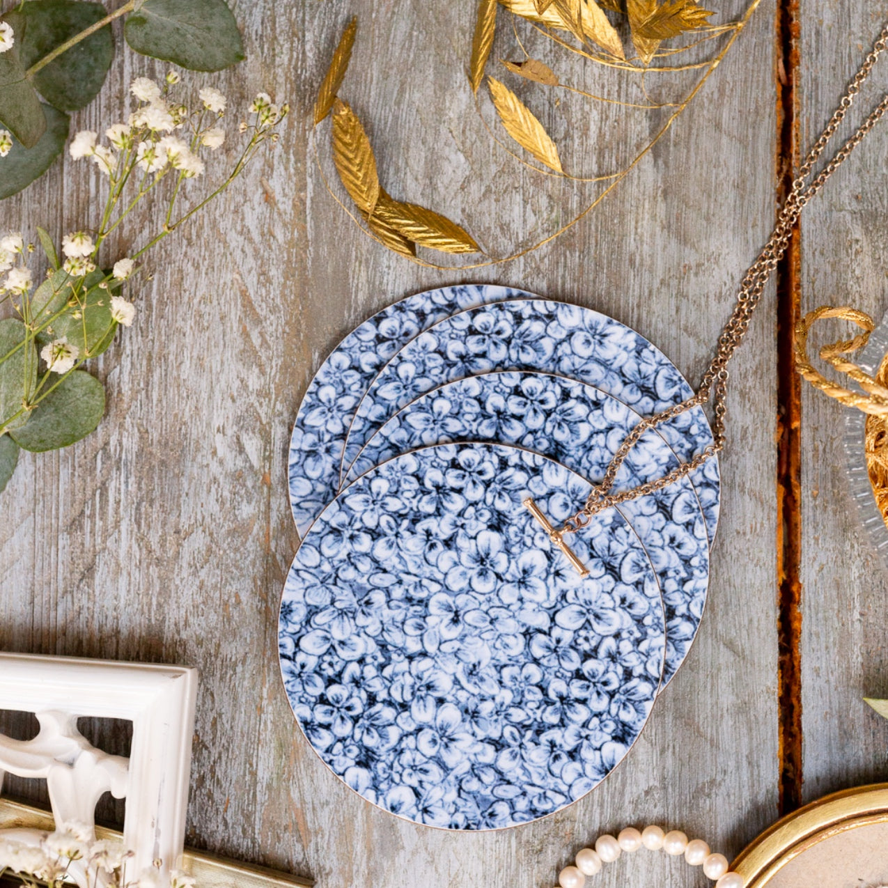 NEW! Chateau (Hydrangea) Round Coaster
