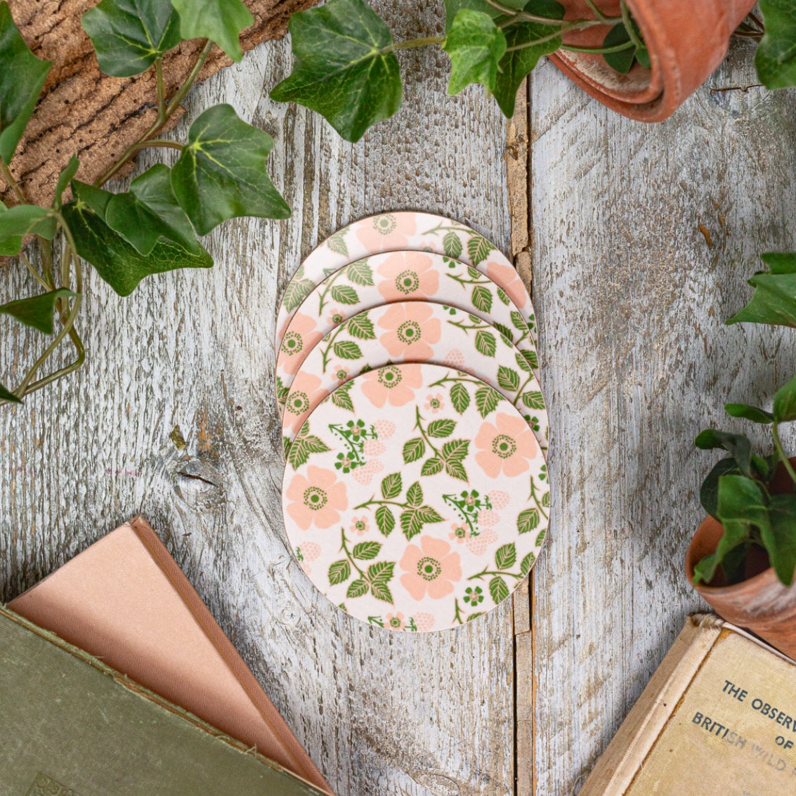 NEW! Flopsy Bunny "Blackberries & Roses" Round Coaster
