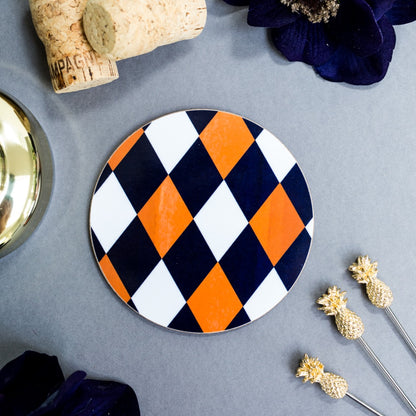 NEW! Cobalt  & Orche (Harlequin) Round Coaster