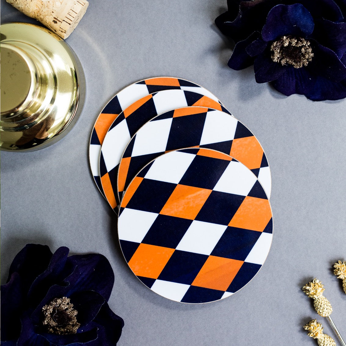 NEW! Cobalt  & Orche (Harlequin) Round Coaster
