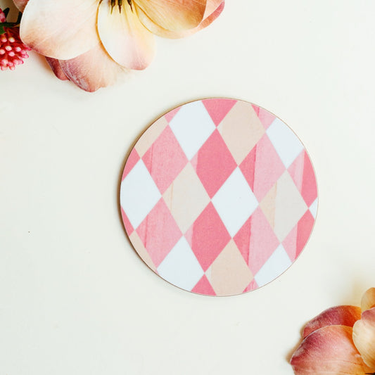 NEW! Ballet Pink & Rose (Harlequin) Round Coaster