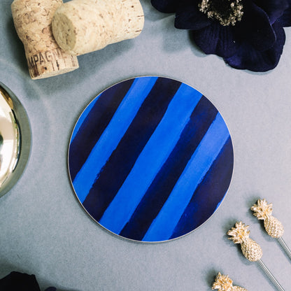 NEW! Midnight & Cobalt Blue (Stripes) Round Coaster