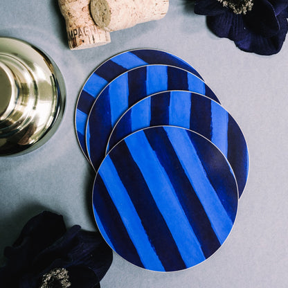 NEW! Midnight & Cobalt Blue (Stripes) Round Coaster