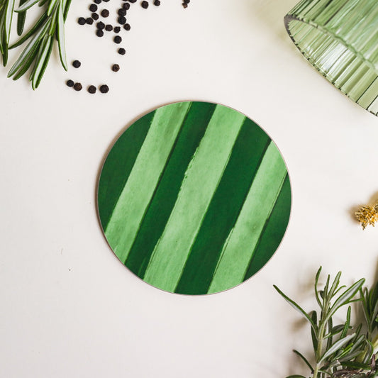 NEW! Fern & Moss Green (Stripes) Round Coaster