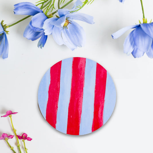 NEW! Sky Blue & Coral (Stripes) Round Coaster