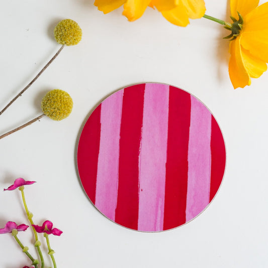 NEW! Strawberry Sorbet (Stripes) Round Coaster