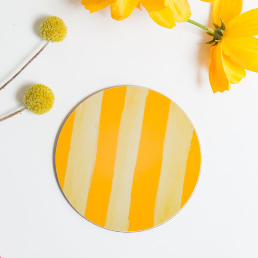 NEW! Buttercup Yellow (Stripes) Round Coaster
