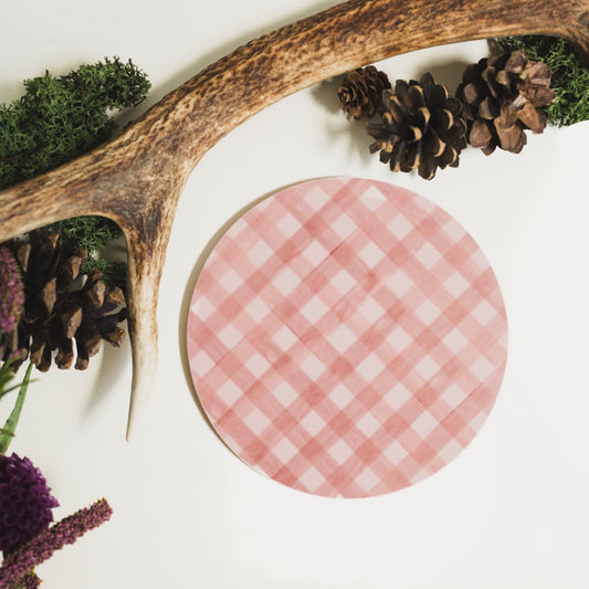 NEW! Heather Blush (Check) Round Coaster