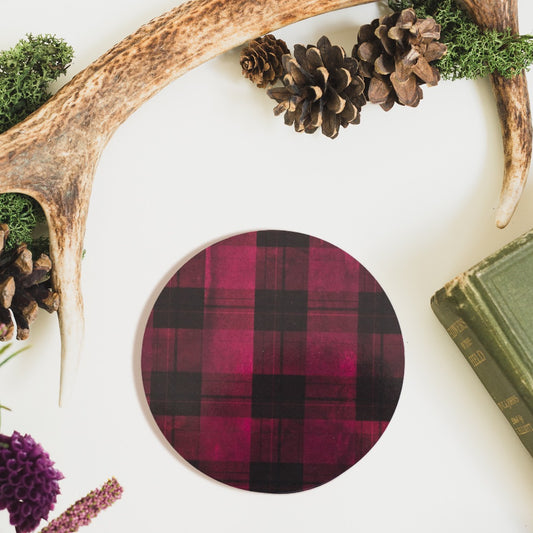 NEW! Burgundy (Tartan) Round Coaster
