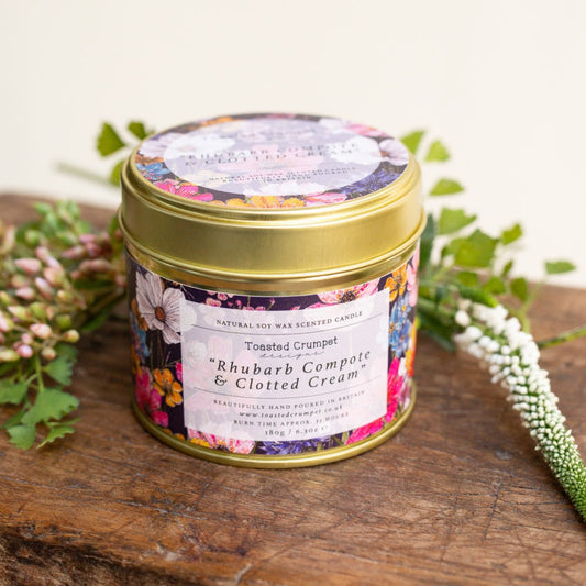 Rhubarb Compote & Clotted Cream Candle in a Matt Gold Tin