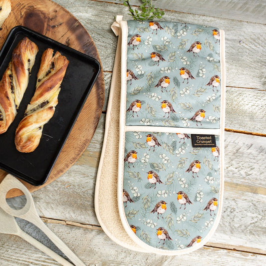 Robin & Eucalyptus (Blue) Cotton Double Oven Glove