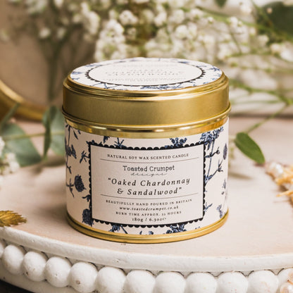 NEW! Oaked Chardonnay & Sandalwood Candle in a Matt Gold Tin