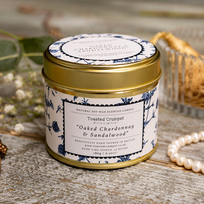 NEW! Oaked Chardonnay & Sandalwood Candle in a Matt Gold Tin